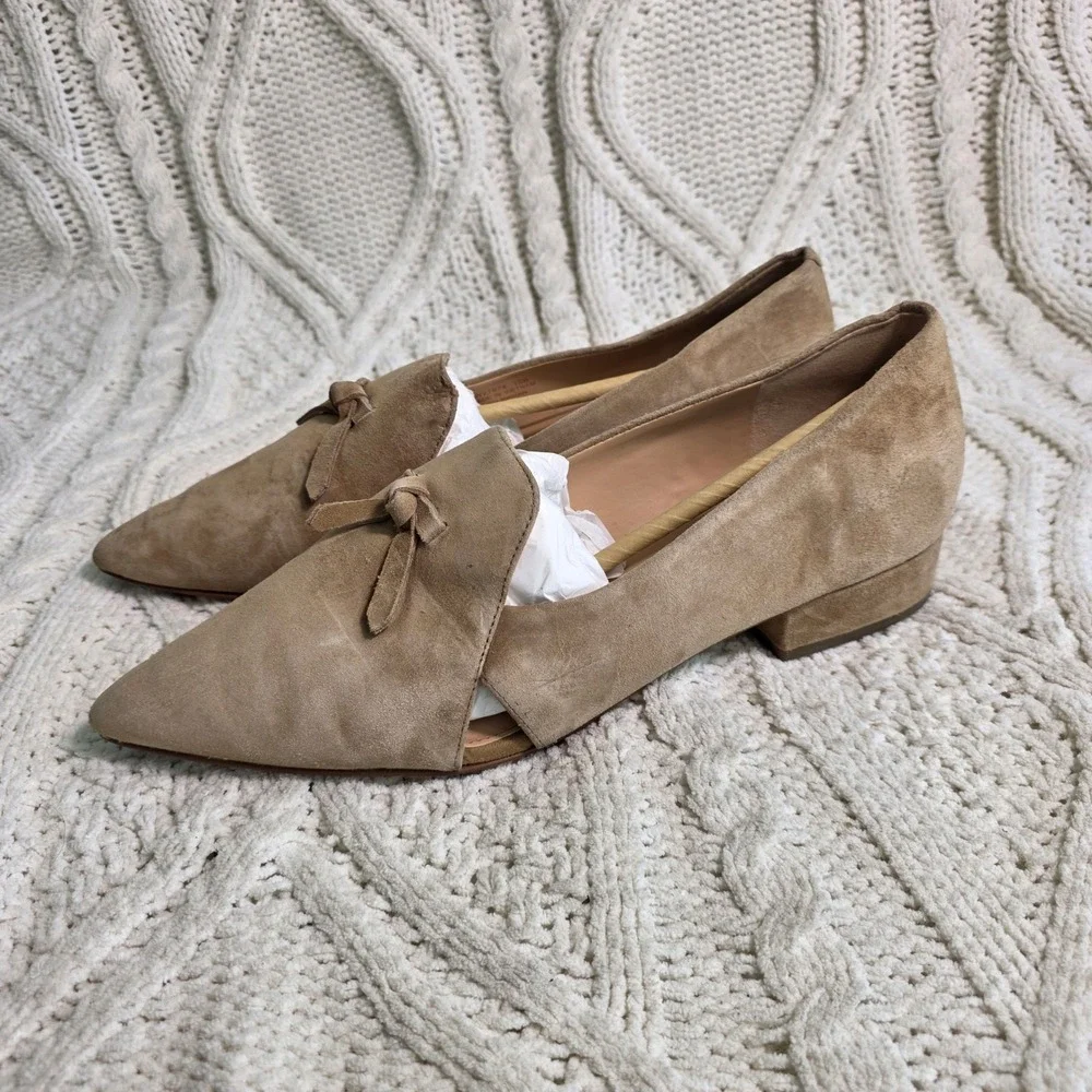 Cole Haan Grand 360 Suede Pointed Toe Bow Loafers Flats Tan Women 10B